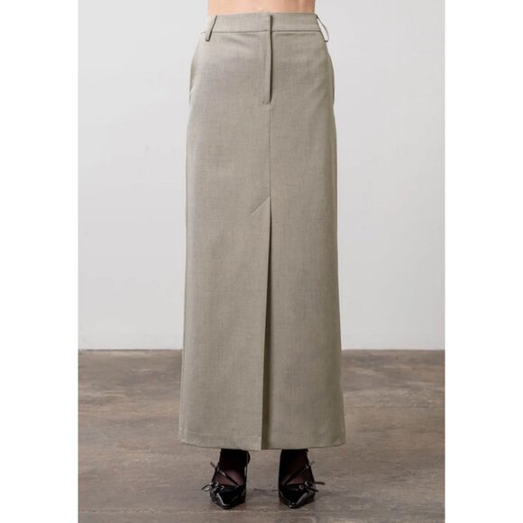 New Moon River Linen Blend High Waist Split Maxi Skirt Preppy Academia 2000s Y2K - Picture 1 of 9
